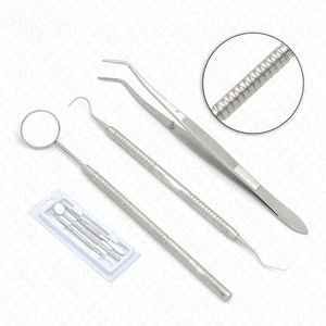 Kit de 3 Instrumentos Quirúrgicos Dentales: Espejo, Explorador y Pinzas con Empuñadura Moleteada Plateada, Manual, Clase I - Product Image 3