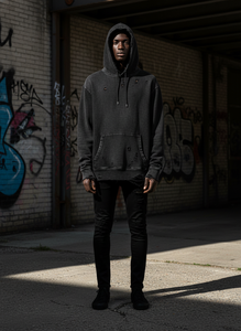 Sweat à capuche zippé personnalisé pour homme, en coton molletonné épais, effet vieilli, délavé à l'acide, style streetwear vintage, faible MOQ, OEM - Product Image 5