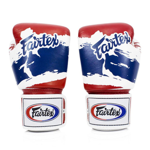 Nouveaux gants de boxe Fairtex personnalisés pour la compétition, Muay Thai, Kickboxing, rouge, blanc, bleu, fermeture à sangle au poignet, cuir véritable, adultes - Product Image 6