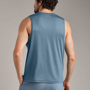 Camiseta sin mangas de punto con cuello redondo profundo para gimnasio, de algodón, para hombre, talla grande, transpirable, con espalda cruzada y logo frontal. - Product Image 4