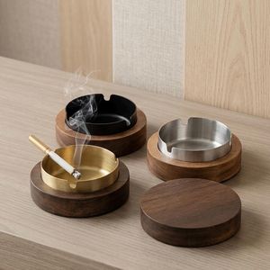Cendrier en bois avec couvercle, cendrier pour salon, bureau, accessoire pour fumeurs d'intérieur - Product Image 1