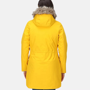 Women's <b>Long</b> Yellow Blouson <b>Jacket</b> Fur Trim Hood Genuine Leather Cowhide Leather Animal Print Winter Coat Full Sleeve Zipper - Product Image 2