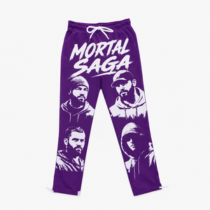 Pantalon de jogging droit en molleton de coton gris pour homme Mortal Saga, taille élastique avec cordon de serrage, imprimé, idéal pour l'été - Product Image 3