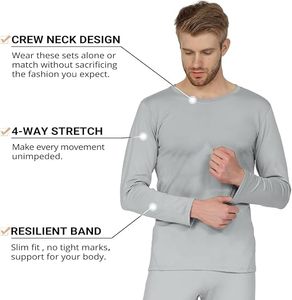 Herobiker <b>Men's</b> Gray Long Sleeve Crew Neck <b>Thermal</b> Set Quick Dry Sporty Full Length Lightweight Spandex Cotton Base Layer - Product Image 2