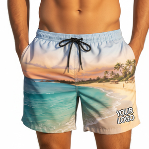 Shorts de plage respirants et à séchage rapide pour femmes et hommes, confortables, extensibles, en tissu polyester et coton imprimé, pour la plage, le fitness et le surf - Product Image 1