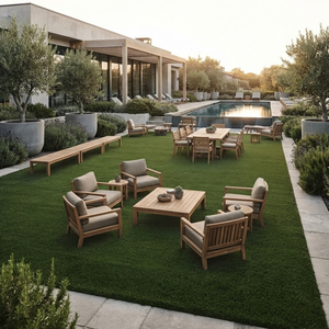 Ensemble de salle à manger d'extérieur moderne en teck massif pour jardin, patio, mobilier de bord de piscine - Product Image 1
