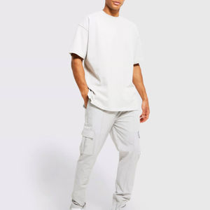 Custom <b>Mens</b> Oversized Short Sleeve Tracksuit Cotton Heavyweight T-Shirt and Pocket Cargo <b>Pants</b> Set Blank Casual <b>Lounge</b> Suit - Product Image 1