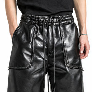 Nouveaux shorts en cuir tendance pour hommes, avec boutons à la taille et poches, shorts de cyclisme en cuir de haute qualité pour hommes - Product Image 2