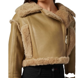 Chaqueta de cuero de piel de oveja de Aviador negro Premium para mujer, cuello de piel de zorro bordado transpirable de invierno calentado ODM/OEM - Product Image 4