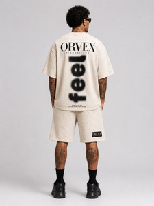 Conjunto de Camiseta y Pantalones Cortos Extra Grandes de Color Sólido Personalizado OEM ODM para Hombre, 2 Piezas, Ropa Urbana Ecológica, Peso Medio, 100% Algodón Transpirable - Product Image 5