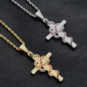 Collier tendance rétro avec pendentif croix serpent en moissanite, bijoux hip-hop créatifs en cuivre micro-incrusté pour soirée - Product Image 4