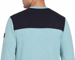 Sudadera de Manga Larga con Cuello Redondo y Bloques de Color para Hombre, Venta al Por Mayor OEM, Azul Claro, Corte Regular Informal - Product Image 4