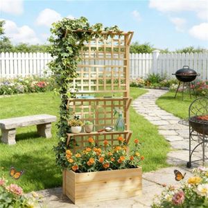 Jardinera Elevada Natural y Soporte para Plantas, Caja para Macetas, Cercado y Enrejado para Exteriores - Product Image 1