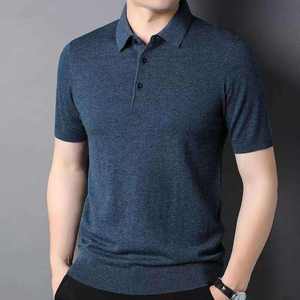 Polo de Punto Fino de Lujo para Hombre 2026, Minimalista, Manga Corta, Corte Entallado, Negro y Azul Pizarra, Ropa Profesional HD - Product Image 2