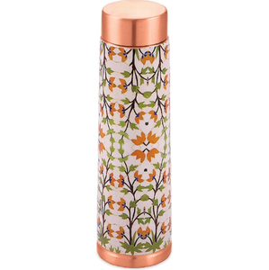 Red Floral Enamel Printed Copper Water Bottle Elegant <b>Grey</b> Sticker Design for School Office or Gym Use Bottle - Product Image 5