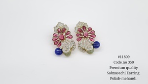 Boucles d'oreilles clous florales 11809, plaquées Mehandi, zircon cubique, boucles d'oreilles clous de créateur, boucles d'oreilles clips florales pour fête, mariage, femme - Product Image 3