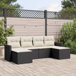 Set di divani da giardino in poliestere in PE Rattan nero e verniciati a polvere - Product Image 1
