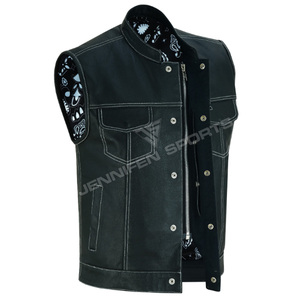 Chaleco de Motocicleta Clásico de Moda, de Cuero Genuino, Reversible, Transpirable, para Invierno, Talla 6XL para Hombre, con Forro Interior de Bandana - Product Image 4