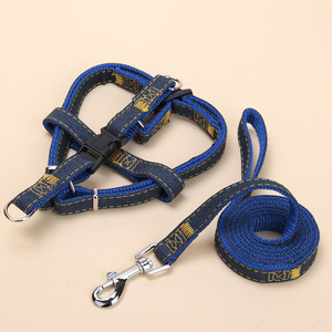 Cowboy Pet Denim Chest Harness Adjustable For Small Medium Large <b>Dogs</b> Walking Leash Set - Product Image 6