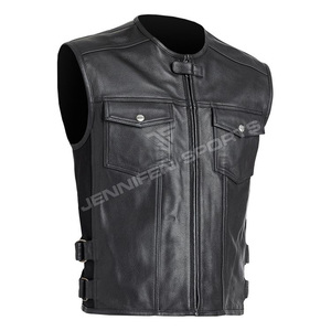Chaleco de Motociclista Casual de Cuero Vacuno Genuino Personalizado para Hombre, Chaleco Corto Transpirable de Invierno con Múltiples Bolsillos de Poliéster - Product Image 2