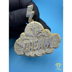 Collar de Hip Hop con Colgante de Nube con Nombre DREAM de Lujo, Diseño de Nube con Incrustaciones de Diamantes, Acabado Dorado, Colgante de Nube Personalizado DREAM - Product Image 6
