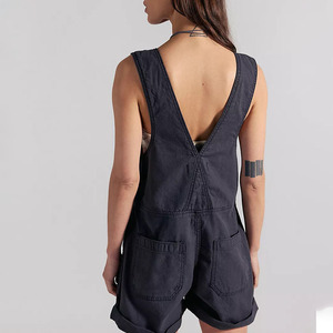 Women's Denim Overalls <b>Jumpsuit</b> Solid Color Mid Waist Regular Fit Breathable Cotton Summer Casual Style <b>With</b> Button <b>Jumpsuit</b> - Product Image 2