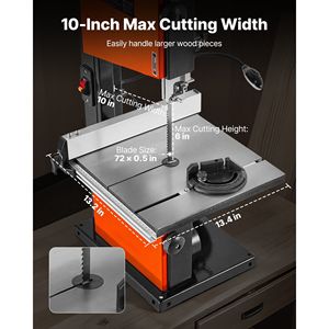 Sierra de cinta de banco de 2 velocidades y 10 pulgadas con motor de 373W y 1/2 HP, altura máxima de corte de 6 pulgadas, mesa de hierro fundido de 13.2 x 13.4 para máquinas de aserrado de madera - Product Image 4