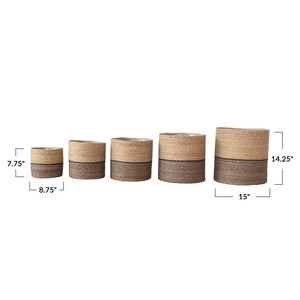 Paniers de rangement en jonc de mer tressé écologiques Sisu Handicraft avec poignée, taille mini, design multifonction, lot de 5 - Product Image 4