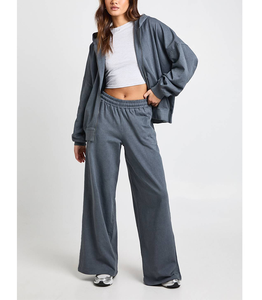 Ensemble 2 pièces streetwear vintage pour femme avec logo imprimé en relief, coupe droite, épaules tombantes, fermeture éclair, coupe-vent en polyester - Product Image 3