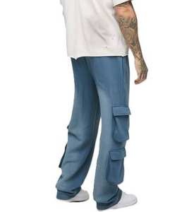 Pantalones Cargo Anchos de Algodón Grueso con Estampado y Lavado Ácido para Hombre, Estilo Baggy, Frente Plano, Efecto Desgastado por el Sol - Product Image 3