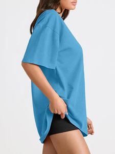 Camiseta Holgada de Cuello Redondo y Manga Corta para Mujer, Color Sólido, 100% Algodón Jersey, Transpirable, para Primavera/Verano - Product Image 5