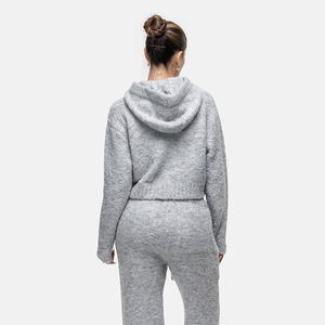 Sudadera Corta con Capucha de Forro Polar Gris para Mujer, con Bolsillos, Estilo Casual para Otoño - Product Image 2