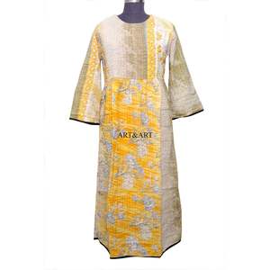 Vestido estilo A de algodón 100% con estampado floral kantha, elegante para el día a día y para mujeres confiadas en el trabajo, ecológico y cómodo de llevar. - Product Image 1