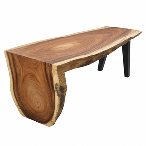 Custom Crafted Solid Suar <b>Wood</b> <b>Rustic</b> Waterfall Arvana <b>Dining</b> <b>Table</b> with Natural Edge Top and Statement Base for B2B Bulk Buyers - Product Image 3