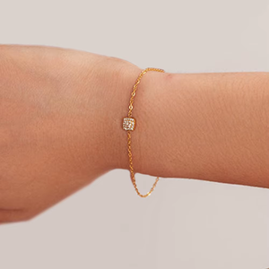 Cadena y Pulseras con Certificación IGI, Elegante Cadena de Eslabones con Diamantes de Laboratorio, Oro Sólido de 14K, Forma Cuadrada, Corte Redondo, Pulsera con Dije, Regalo para Ella - Product Image 4