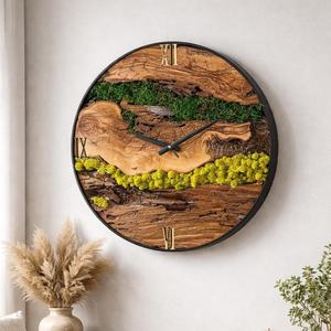 Wooden Wall <b>Clock</b> with Preserved Moss Large Round Handmade Wood <b>Clock</b> Farmhouse Decor Natural Wood Grain Modern Wall Art - Product Image 6