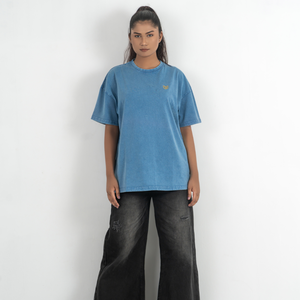 Women’s Acid Wash blue color T-<b>Shirt</b> Vintage Oversized Graphic Tee Premium Cotton Casual Streetwear Fashion Top wholesale in BD - Product Image 1