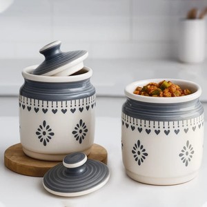Premium Ceramic <b>Storage</b> Jar Set Airtight Lid <b>Kitchen</b> Organizer Elegant Pattern Durable Food Safe <b>Container</b> - Product Image 3