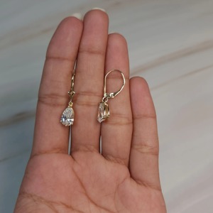 Boucles d'oreilles pendantes en or massif 14 carats avec diamant de laboratoire en forme de poire 2 carats, bijoux fins élégants et luxueux, cadeau pour femme, soirée - Product Image 4
