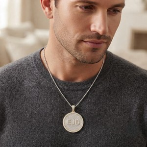 Pendentif Breloque Initiales EJD en Argent 925 Moissanite, Design Minimaliste Fait Main, Forme Ronde, Diamant, pour Homme, Usage Quotidien - Product Image 4