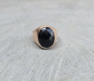 925 Sterling Silver Black Onyx Signet <b>Ring</b> 14K Rose Gold Plated Mens Statement <b>Ring</b> Bold Jewelry Gift - Product Image 6