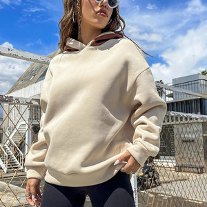 <b>Women's</b> Oversized Hooded <b>Sweatshirt</b> Solid Color Knitted Cotton Bamboo Fiber Breathable Autumn Casual Wear Full Sleeve - Product Image 1