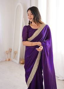 Traditional Indian Pakistani Women's <b>Red</b> Silk <b>Saree</b> With Gold Border Floor-Length Wedding Wear Regular Fit - Product Image 2