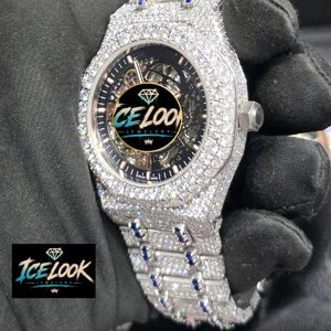 นาฬิกาข้อมือผู้ชาย ICELOOK รุ่นหรูหรา ขนาด 41 มม. ตัวเรือนสแตนเลส สเกเลตัน กระจกแซฟไฟร์ แสดงผลแบบอนาล็อก สไตล์ฮิปฮอป สายขนาด 20 มม. ปุ่มกดแบบซ่อน - Product Image 4