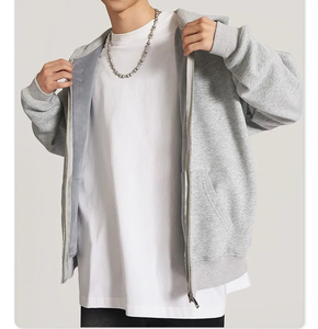 Customize <b>Mens</b> <b>Grey</b> Oversized <b>Zip</b>-Up <b>Hoodie</b> Solid Color Casual Hooded Sweatshirt Breathable Cotton French Terry Autumn Wear - Product Image 4