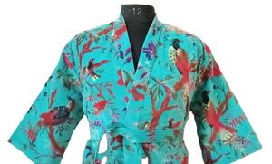 Hiver indien Velours Kimono Peignoir Oiseaux Imprimer Robes kimono Style Vêtements De Nuit À La Main Maxi Robe Robe - Product Image 6