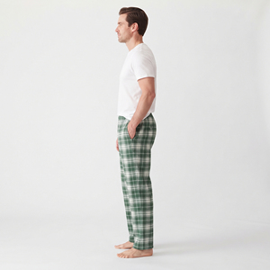 Pantalon de pyjama ample en flanelle pour homme, 100 % coton, coupe longue et décontractée, taille élastique à cordon, motif écossais - Product Image 3