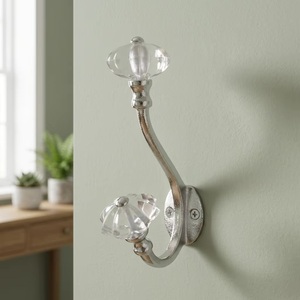 Gancho de Pared Vintage para Abrigos con Perilla de Cristal, Gancho Individual de Metal Estilo Antiguo - Product Image 1