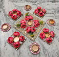 Porte-bougie Rangoli floral de luxe indien, unique, écologique, fait main en bois et métal, taille personnalisable, pour Noël, mariage, Diwali