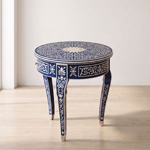 Best Quality Handmade <b>blue</b> floral Bone Inlay <b>Bedside</b> <b>Table</b> Made of Wood for Decoration From India. - Product Image 4